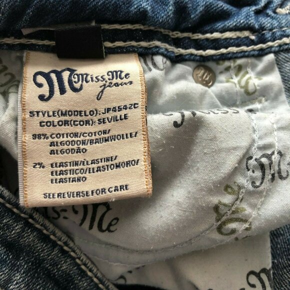 Miss Me Signature Boot Fleur de Lys Embellished Low Rise Women Denim Jeans SZ 29 - Picture 4 of 5